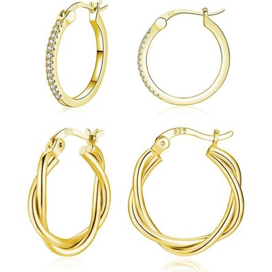 EPVOA 3 Paar Creolen für Damen und Herren, Silber Gold Creolen mit Zirkonia