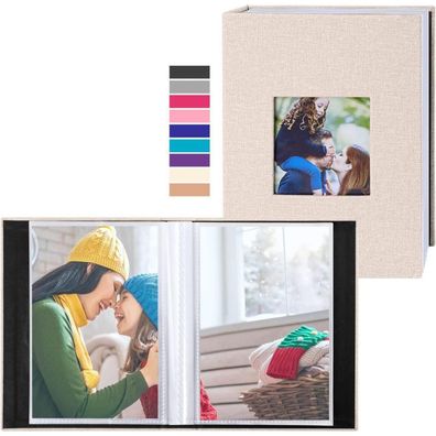 Lanpn Fotoalbum 10x15 cm, 2x 100 Einstecktaschen, Leinen-Einband, Beige