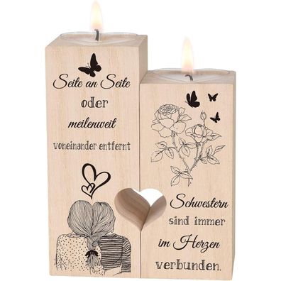 Luckyyds Herzförmiger Kerzenhalter für Schwester - Geschenk für beste