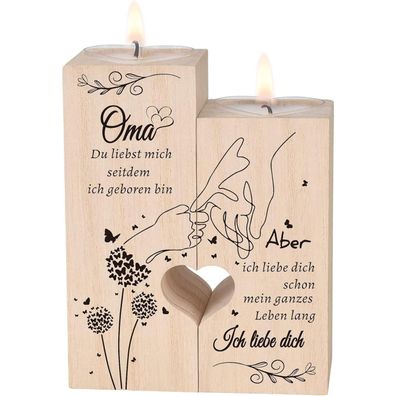 Luckyyds Kerzenständer für Oma - Herzförmiges Design, Holz, personalisierte