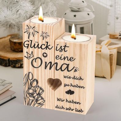 Seutgjie Kerzenständer Holz für Oma - Personalisierte Geschenke zum Geburtstag