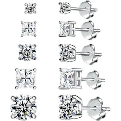 Huabola CALYN 925 Sterling Silber Ohrstecker Set für Damen, 5 Paar hypoallergen