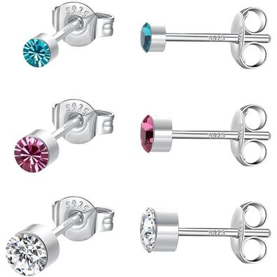 Huabola CALYN Damen Ohrstecker Set 925 Sterling Silber, 3 Paar hypoallergen mit