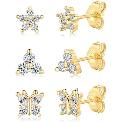 Huabola CALYN 925 Sterling Silber Ohrstecker Set für Damen, 3 Paar