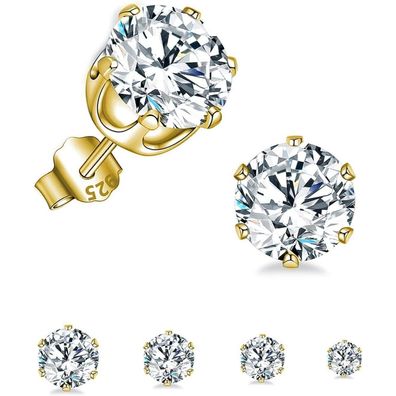 Huabola CALYN 925 Sterling Silber Ohrstecker Set, 4 Paar Zirkonia, Vergoldet