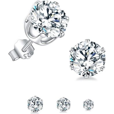 Huabola CALYN 925 Sterling Silber Ohrstecker Set mit Zirkonia (2/3/4mm) - 3 Paar