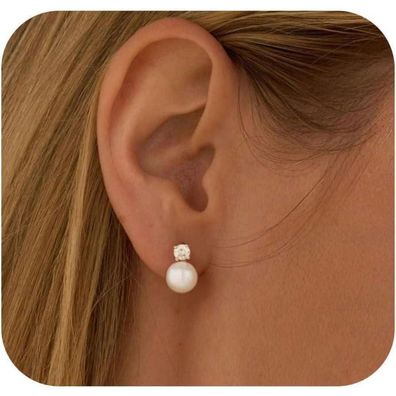 FUNEIA Perlen Ohrstecker Silber 925 Damen Weiße Süßwasserperlen, Hypoallergen