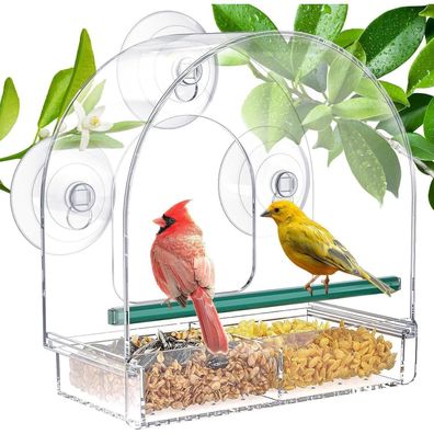 WELDUN Transparentes Fenster Futterhaus für Vögel mit starken Saugnäpfen