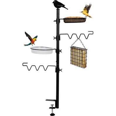 Hrayltop 2-in-1 Vogeltränke & Futterspender Balkonhalterung 92cm Metall Schwarz