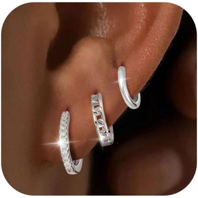 FUNEIA 3 Paar Creolen 925 Silber & 14K Vergoldet Damen Ohrringe Set Wasserfest