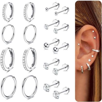 Cassieca 9 Paar Ohrring Set: Chirurgenstahl Ohrstecker in Gold & Silber mit