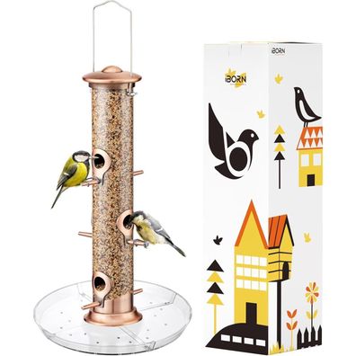 iBorn Vogelfutterspender mit Samenfänger - 6 Anschlüsse, gebürstetes Kupfer