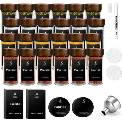 SAEIV Gewürzgläser Set mit 24x120ml Gläsern, Akazienholzdeckel und Etiketten