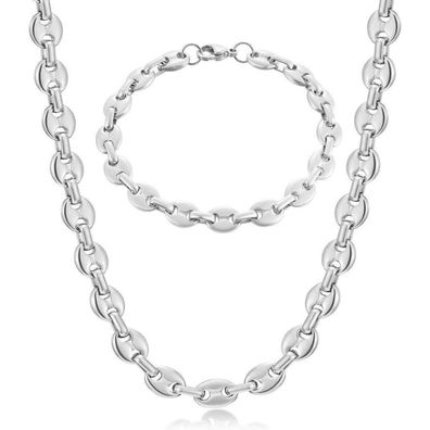 Afstalr Herren Edelstahl Kaffeebohne Kette und Armband Set 6/9/11mm