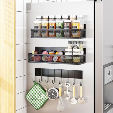 Aufworld Magnetisches Gewürzregal für Kühlschrank, 3er Pack, beweglich, mit 8