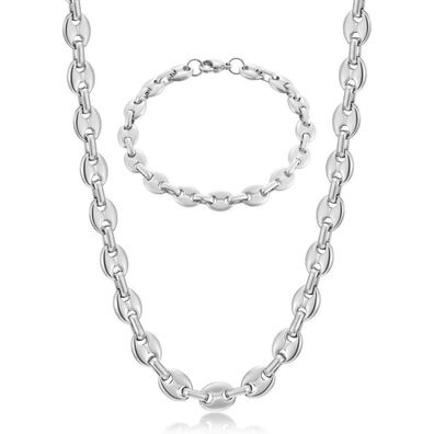 Afstalr Herren Kaffeebohnen Kette und Armband Set Edelstahl 6/9/11mm