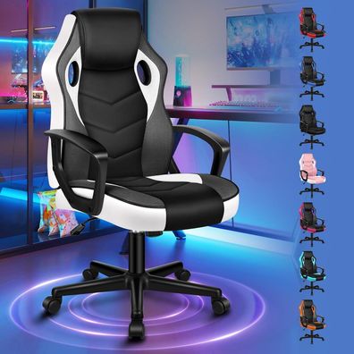 Alfordson Gaming-Stuhl Mega Serie Weiß, ergonomischer Bürostuhl aus PU-Leder