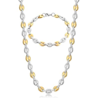 Afstalr Herren Edelstahl Kaffeebohne Kette & Armband Set 6/9/11mm