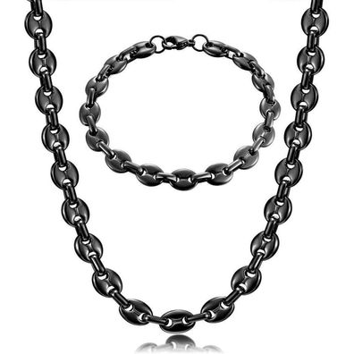 Afstalr Herren Edelstahl Kaffeebohne Kette Armband Set 6/9/11mm