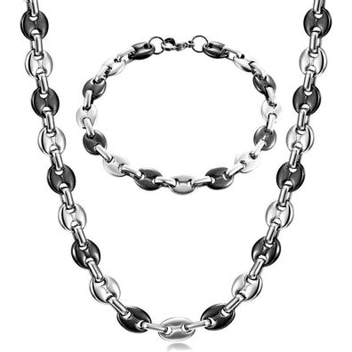 Afstalr Herren Kaffeebohne Kette & Armband Set Edelstahl 6/9/11mm