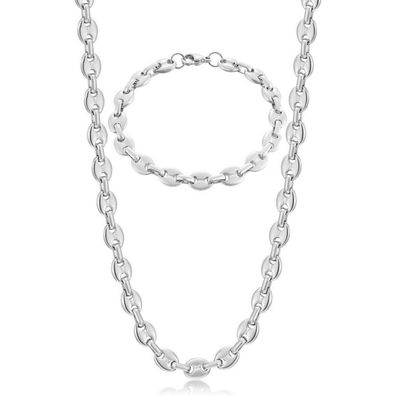 Afstalr Herren Kaffeebohne Kette Armband Set Edelstahl 6/9/11mm
