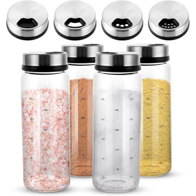 Akolafe 4 Stück Gewürzgläser mit Drehdeckel, 300ml, Borosilikatglas, Luftdicht