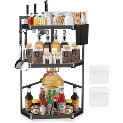 MaxEarn 3-Etagen Eck-Küchenregal, 60cm, verstellbar, Edelstahl, Organizer für