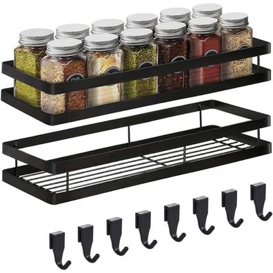 Auciej Metall Gewürzregal 2 Etagen zum Hängen, ohne Bohren, Schwarz, 35x12x5,7
