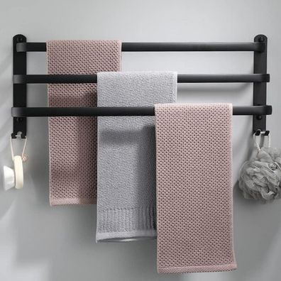 Sumairs Handtuchhalter Aluminium 3-stöckig Wandmontage mit Haken, 70cm Schwarz