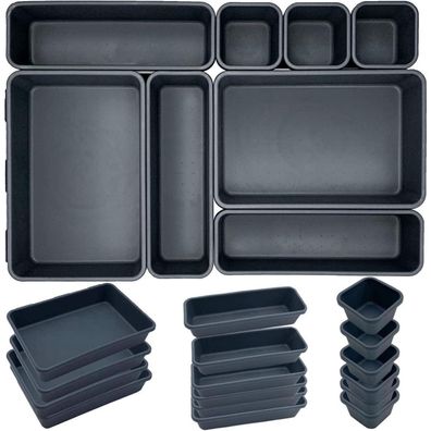 16tlg Schubladen Organizer Set, Ordnungssystem Einlagen für Küche und Büro, Grau