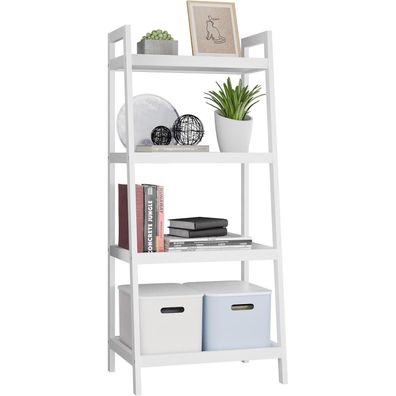 SMIBUY Bambusleiter-Bücherregal, 4 Ablagen (99cm H), Weiß - Freistehender