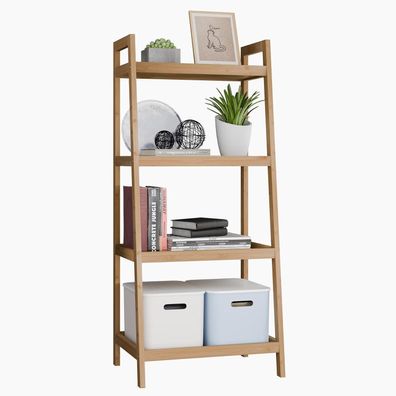 SMIBUY Bambusleiter-Bücherregal, 4 Ablagen (99cm H), freistehender