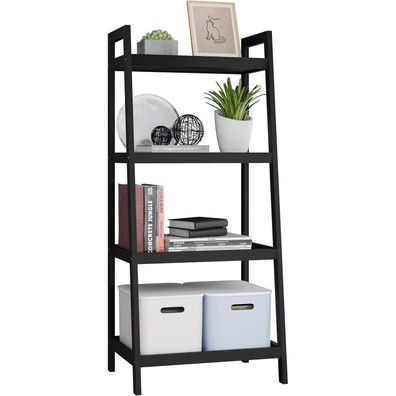 SMIBUY Bambusleiter-Bücherregal, 4 Ablagen (99cm H), Schwarz - vielseitiger