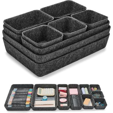 Eurhomewit 9er Filz Schubladen Organizer Set - Dunkelgrau/Schwarz für Büro