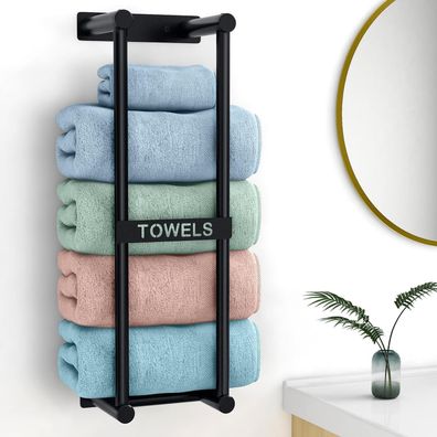 STWWO Handtuchregal Schwarz 56cm Wandmontage für Gästehandtücher und gerollte