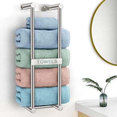 STWWO Handtuchregal für Badezimmer, Wandmontage, Silber, 56cm, robust und