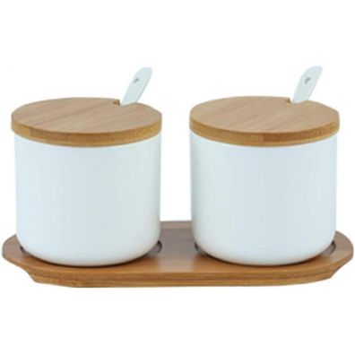 OnePine 2er Set Keramik Gewürzdosen mit Löffel und Bambus Deckel, 260ml