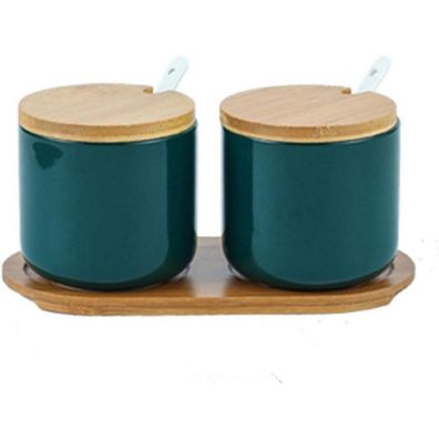 OnePine 2er Set Keramik Gewürzdosen mit Löffel und Bambus Deckel, 260ml