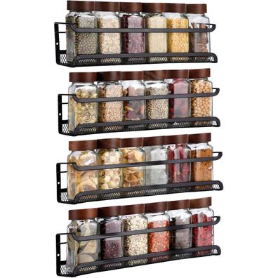 Manfâ Gewürzregal 4er Set Schwarz - Metall Spice Rack mit Netz-Einsatz - Ohne
