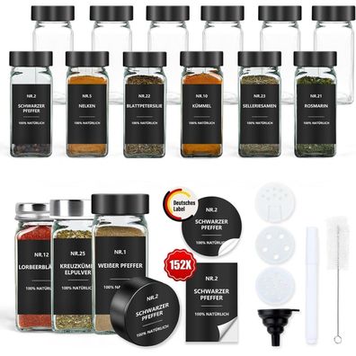 OMOZUN Gewürzgläser Eckig 12er Set, 120ml Glas mit Streueinsatz und