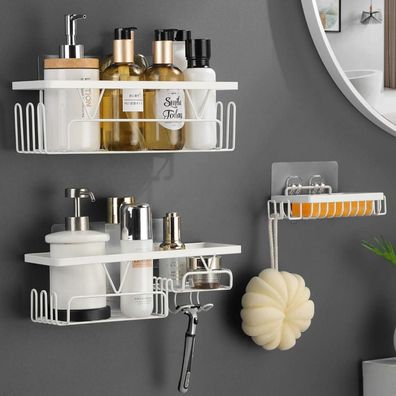 Kegii Duschablage Set (3 Stück) ohne Bohren - Weißes Duschregal und