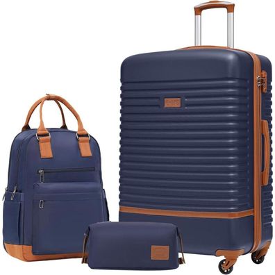 Coolife Koffer Trolley Set 3-teilig (Großer Koffer, Rucksack, Kulturbeutel) aus