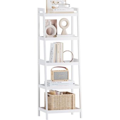 SMIBUY Bambusleiter-Bücherregal, 5 Ablagen (127cm H), Weiß - Freistehender