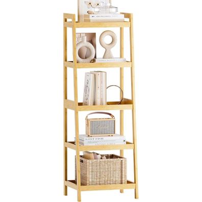 SMIBUY Bambusleiter-Bücherregal, 5 Ablagen (127cm H), freistehender