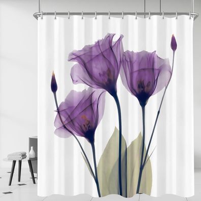 Lerores Duschvorhang 180x200 cm mit violetten Blumen - Wasserabweisend und