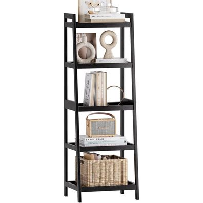 SMIBUY Bambusleiter-Bücherregal, 5 Ablagen (127cm H), Schwarz - Freistehender