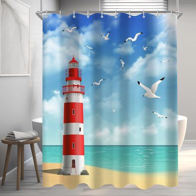 Lerores Duschvorhang 120x180cm mit Leuchtturm-Muster, wasserabweisend und
