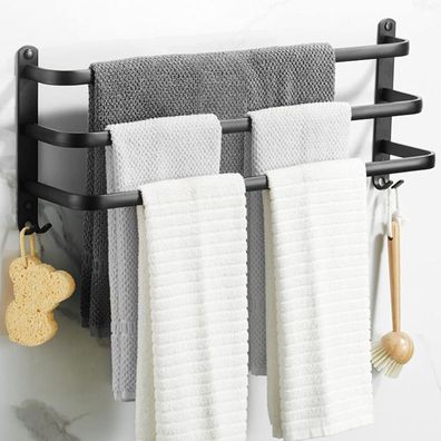 Pigpigfly Handtuchhalter Schwarz Matt Wandmontage mit Haken-Design, 3 Stangen