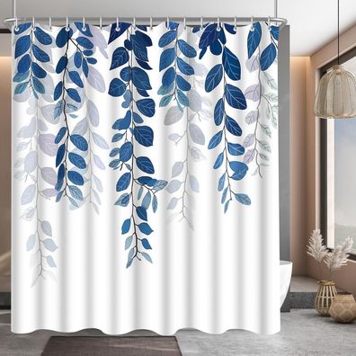 Lerores Duschvorhang 240x180cm Blaublatt - Wasserabweisend, Waschbar