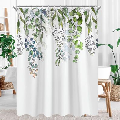 Lerores Duschvorhang 200x180cm Grün Blätter Antischimmel Wasserabweisend